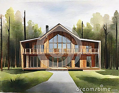 Watercolor of Contemporary wooden framed Stock Photo