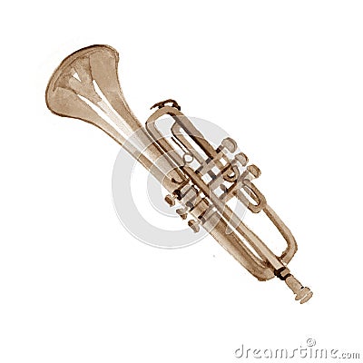 Watercolor copper brass band trumpet Stock Photo