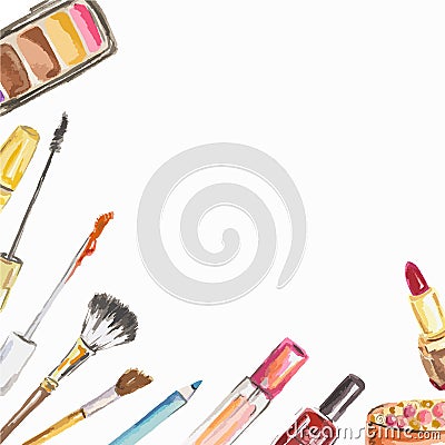 Watercolor cosmetics set. Vector Illustration