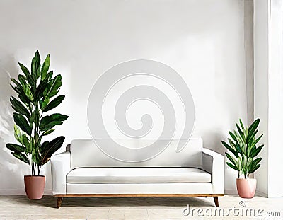 Watercolor of Couch clean minimalistic white sofa interior design Stock Photo