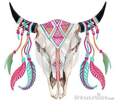 Watercolor cow skull Cartoon Illustration