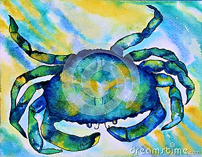 Watercolor Crab Stock Photo