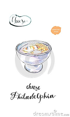 Watercolor cream cheese Philadelphia Vector Illustration