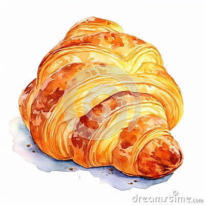 Watercolor croissant isolated on white background. Hand drawn illustration Cartoon Illustration