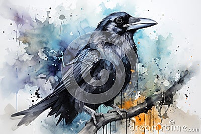 watercolor Crow Black Crow Watercolor Raven Bird Stock Photo