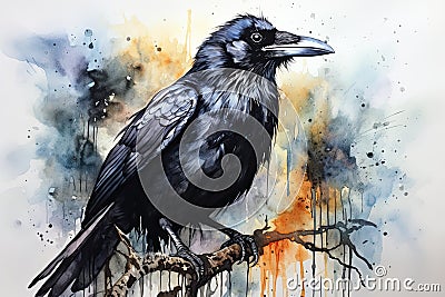 watercolor Crow Black Crow Watercolor Raven Bird Stock Photo