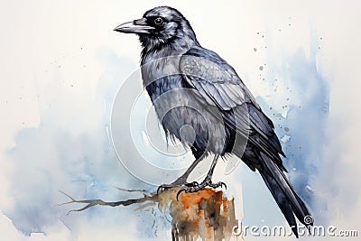 watercolor Crow Black Crow Watercolor Raven Bird Stock Photo