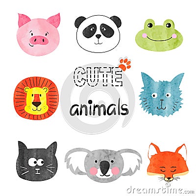 Watercolor cute animals set Vector Illustration