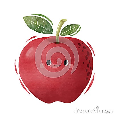 Watercolor cute apple cartoon character Vector Illustration