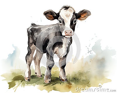 watercolor of a cute calf. Cartoon Illustration