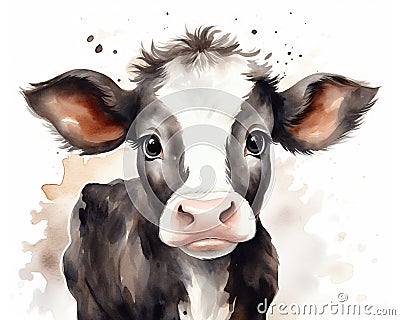 watercolor of a cute calf. Cartoon Illustration