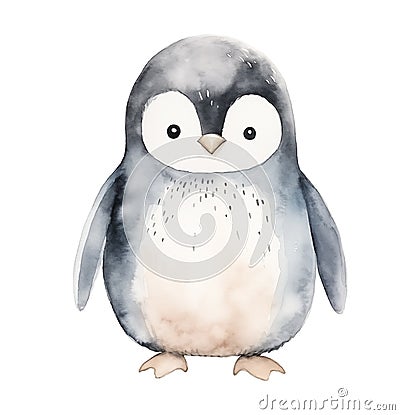 Watercolor cute christmas penguin isolated on white background Stock Photo