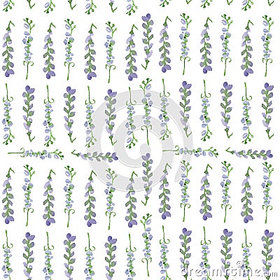 Watercolor Cute Delicate Romantic Flowers Seamless Fabric Pattern Digital Paper Royal Purple Orange Stock Photo