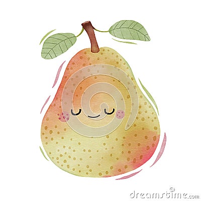 Watercolor cute pear cartoon character Vector Illustration