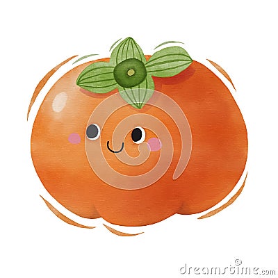 Watercolor cute persimmon cartoon character Vector Illustration
