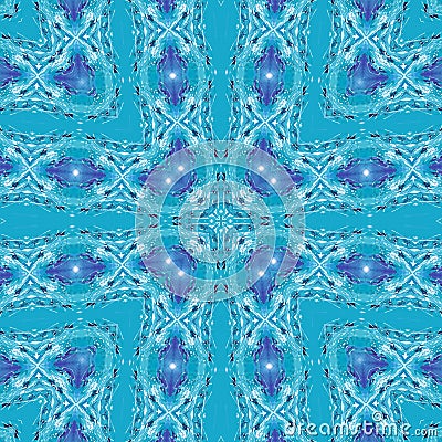 Watercolor cyan blue cross form bandana sarong pillow seamless pattern Stock Photo