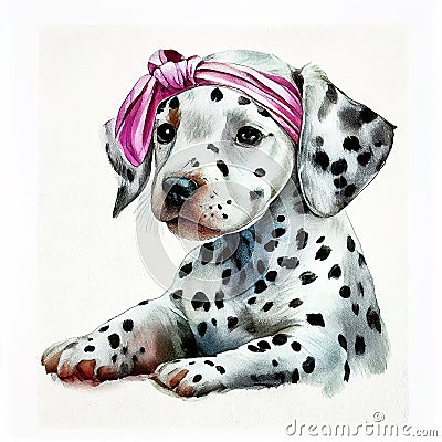 Watercolor Dalmatian Puppy and Girl: A Dreamy Duo AI Generated Stock Photo