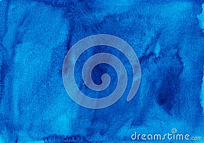 Watercolor dark blue background painting. Vintage dirty blue color watercolour backdrop. Stains on paper Stock Photo