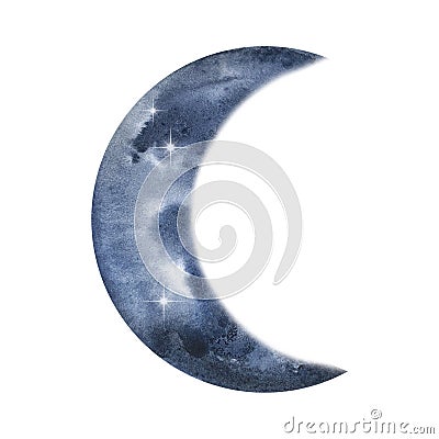 Watercolor dark blue crescent moon Vector Illustration