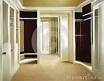 Watercolor of decor traditional walk in closet interior design Stock Photo