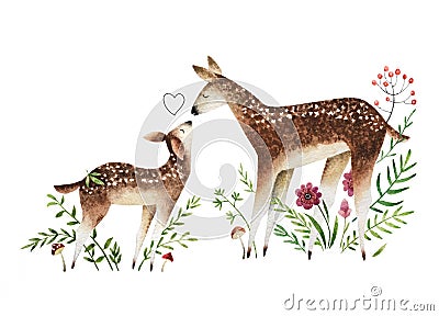 Watercolor deers Stock Photo