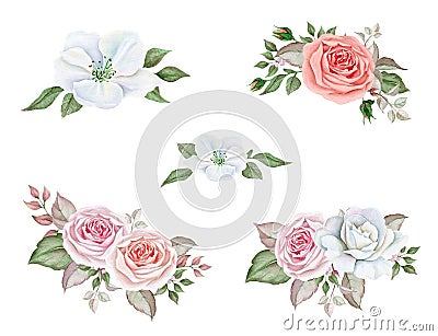 Watercolor delicate wedding bouquets set Stock Photo