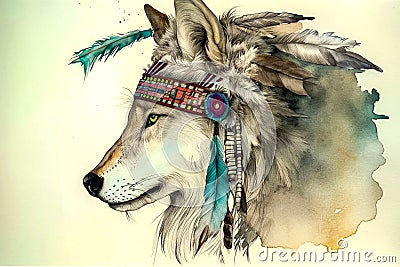 Watercolor depiction of American-inspired wolf ai generation Stock Photo