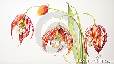 Watercolor Depiction of Fritillaria Meleagris on White Canvas AI Generated Cartoon Illustration