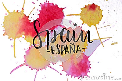 Watercolor design of the brand spain. Hand lettering Stock Photo