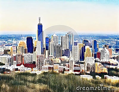 Watercolor of A detailed view of the Dallas city Stock Photo
