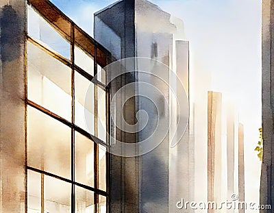 Watercolor of Digital architectural construction Stock Photo