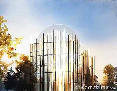 Watercolor of Digital architectural construction Stock Photo