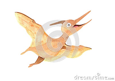 Watercolor dinosaur illustration, cute pterodactyl isolated on white for baby nursery decoration, clothing, print Cartoon Illustration