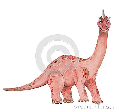 Watercolor dinosaurs brontosaurus Cartoon Illustration