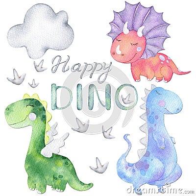 Watercolor dinosaurs set Stock Photo
