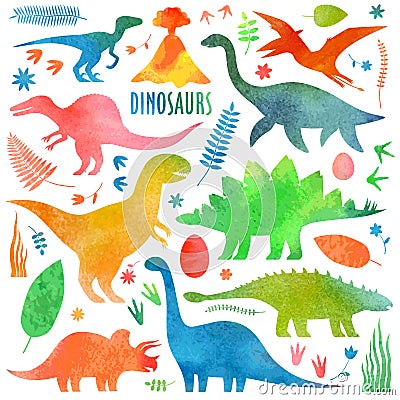Dinosaurs arial in watercolor Vector Illustration