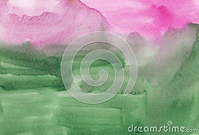 Watercolor dirty light pink and green abstract background texture. Brush strokes on paper Stock Photo