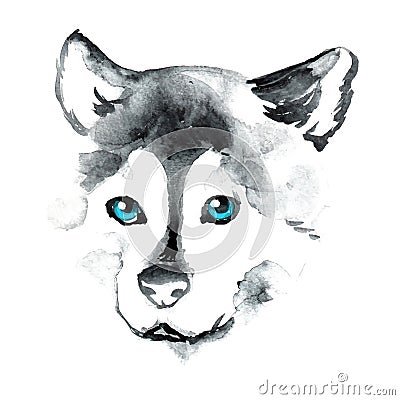 Watercolor dog with blue eyes Vector Illustration