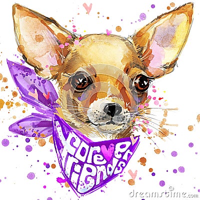 Watercolor dog illustration. Cute puppy dog. Cartoon Illustration