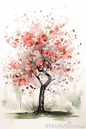 Watercolor Dogwood Tree Painting with Minimalistic Style . Stock Photo