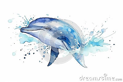 Watercolor dolphin illustration on white background Cartoon Illustration