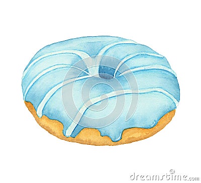 Watercolor donut with blue frosting Stock Photo