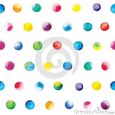 Watercolor dots pattern. Colorful polka dot pattern on a white background Stock Photo