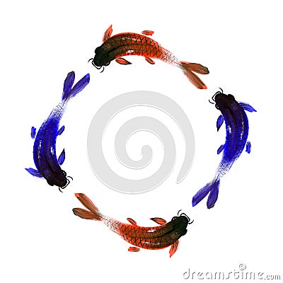 Watercolor draw of fish in japanese style Stock Photo