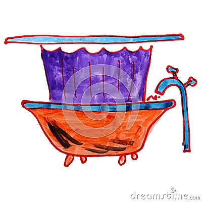 Watercolor drawing a children cartoon bath on Stock Photo