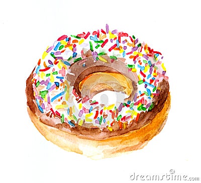 Watercolor drawing - chocolate donut cake Stock Photo