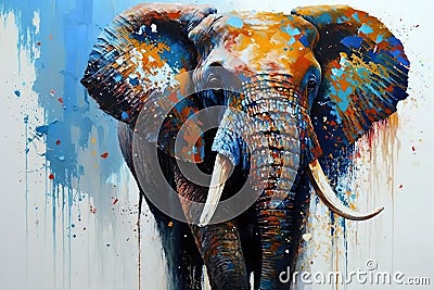 Watercolor drawing of an elephant. Created with generative AI technology. Stock Photo