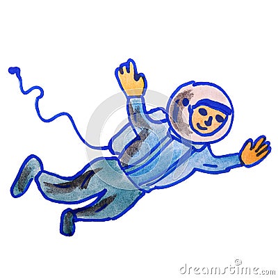 Watercolor drawing kids cartoon astronaut on white Stock Photo