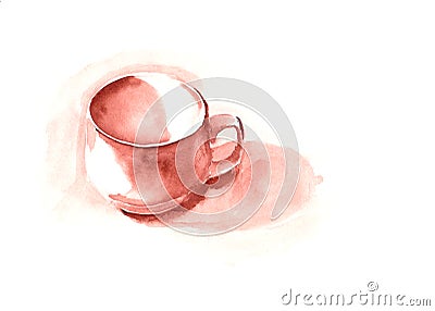 Watercolor drawing monochrome white empty cup and its shadow Stock Photo