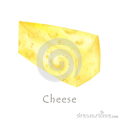 Watercolor drawing piece of triangular yellow cheese. Mouse favorite food. Illustration on white background Stock Photo